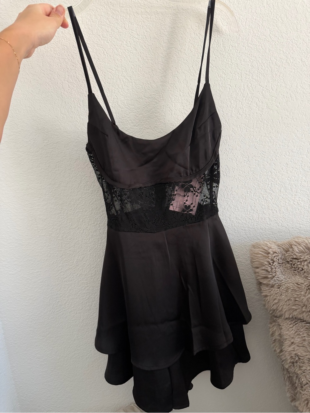 Hello Molly Black Lace-Panel Slip Dress/romper